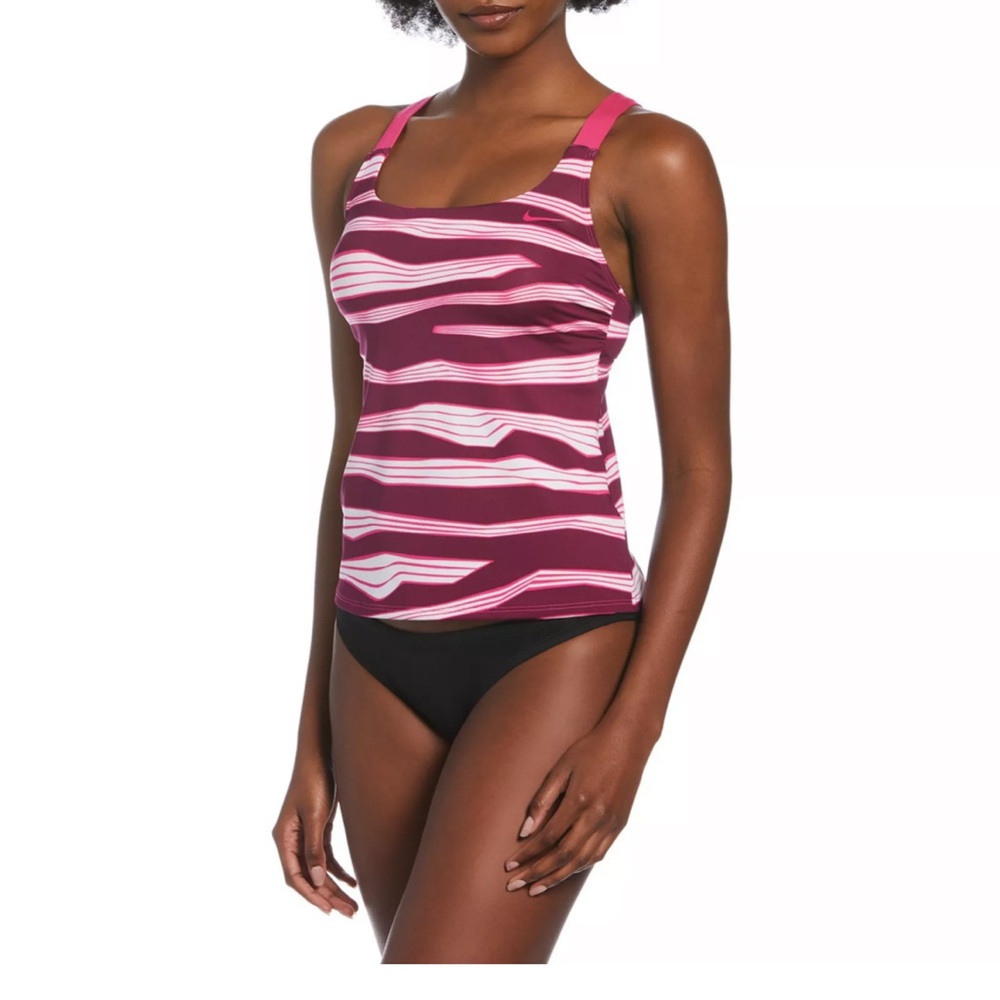 Women’s Nike wave-stripe v-back tankini top medium m new NWT pink
